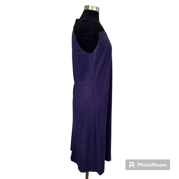 Eileen Fisher Organic Cotton Blend Open Back Colorblock Purple-Black Midi Dress - Picture 4 of 11